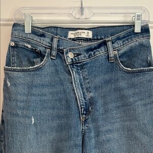 Abercrombie & Fitch High Rise Distressed asymmetrical buttoned waist Blue Jeans